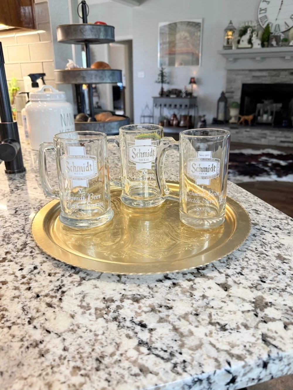 Vintage Schmidt Collector Series Glass Beer Mugs and Gold Tray - Picture 12 of 14